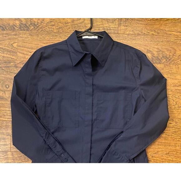Mango Stylish Navy Blue Button-Up Shirt NWOT - Picture 1 of 10